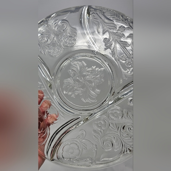 Vintage McKee Depression Glass Rock Crystal Clear 5 Part Relish Dish Tray Floral - Picture 6 of 8